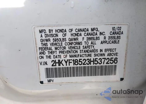 2003 Honda Pilot Ex-L z USA, uszkodzony, nr VIN 2HKYF18523H537256